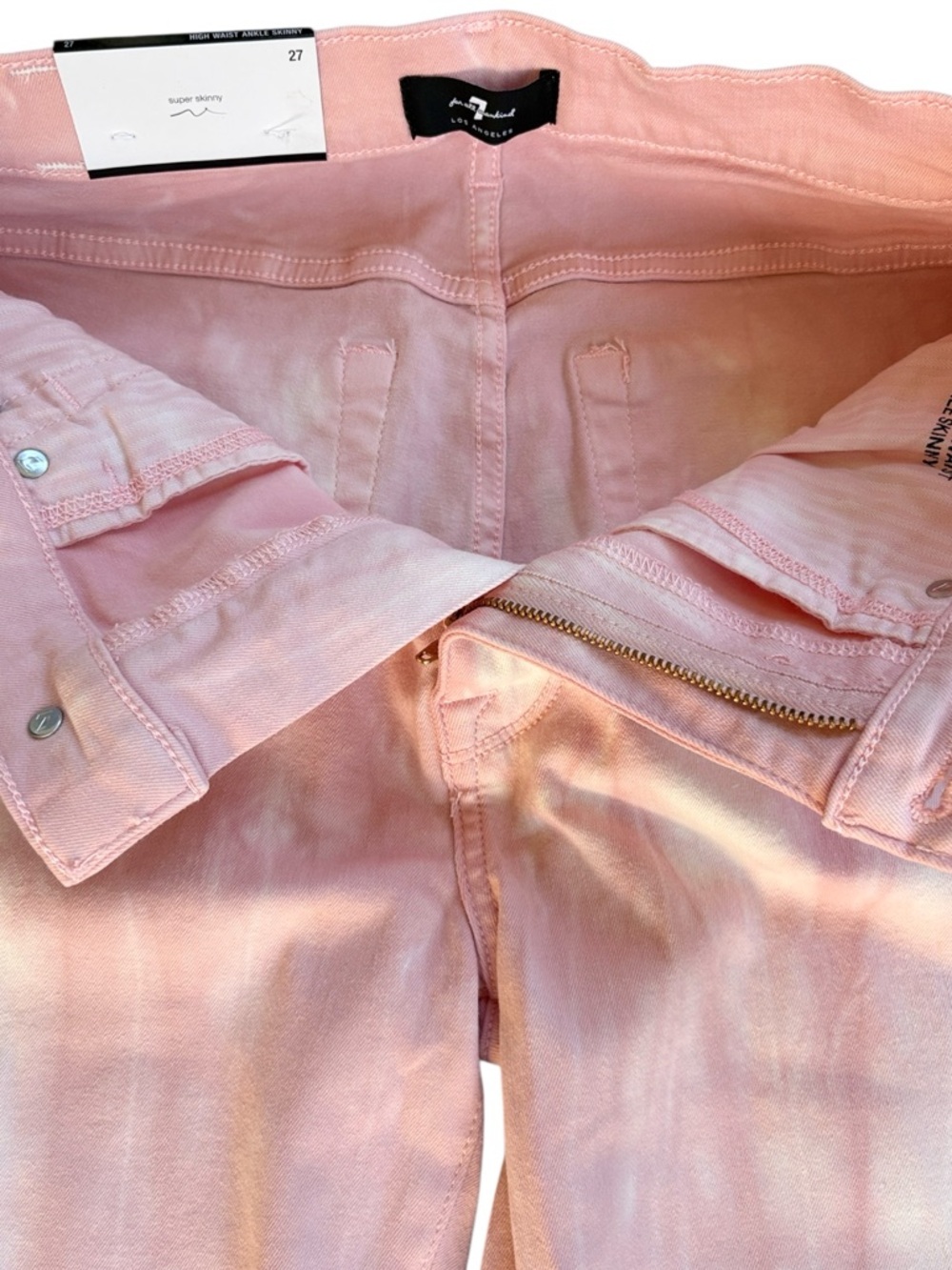 NWT 7 For All Mankind High Waist Ankle Skinny Jeans Pink Tie Dye Size 17 - Picture 4 of 8